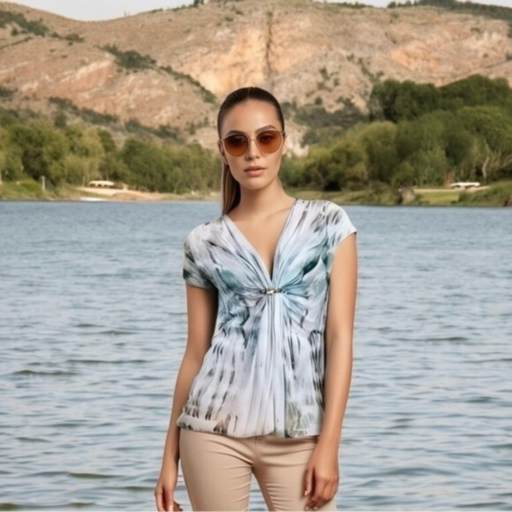 RXB Women's Crystal Embellished Tie Dye Cotton T-Shirt S/M Gray VG